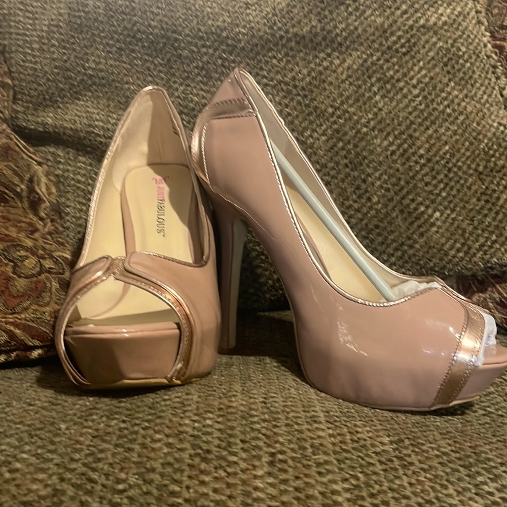 Blush/Nude and Rose Gold Open Toe Stiletto